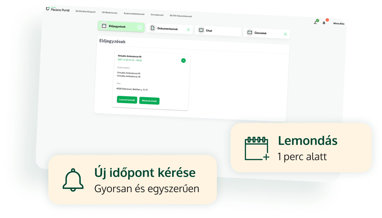 Előjegyzések képernyőkép az applikációból